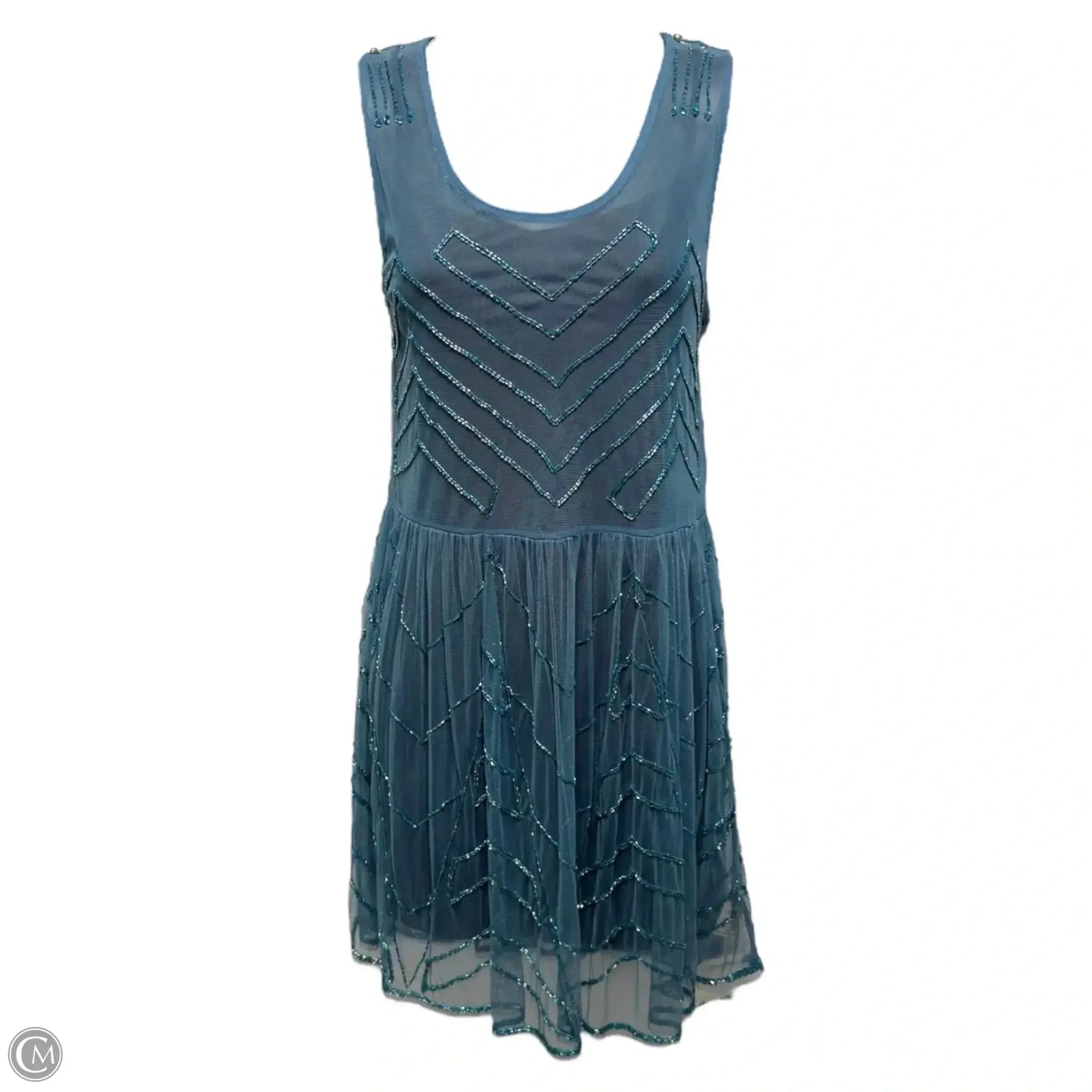 Embellised Sleeveless Sheer Tunic Mini Dress By Free People In Teal, Size: M