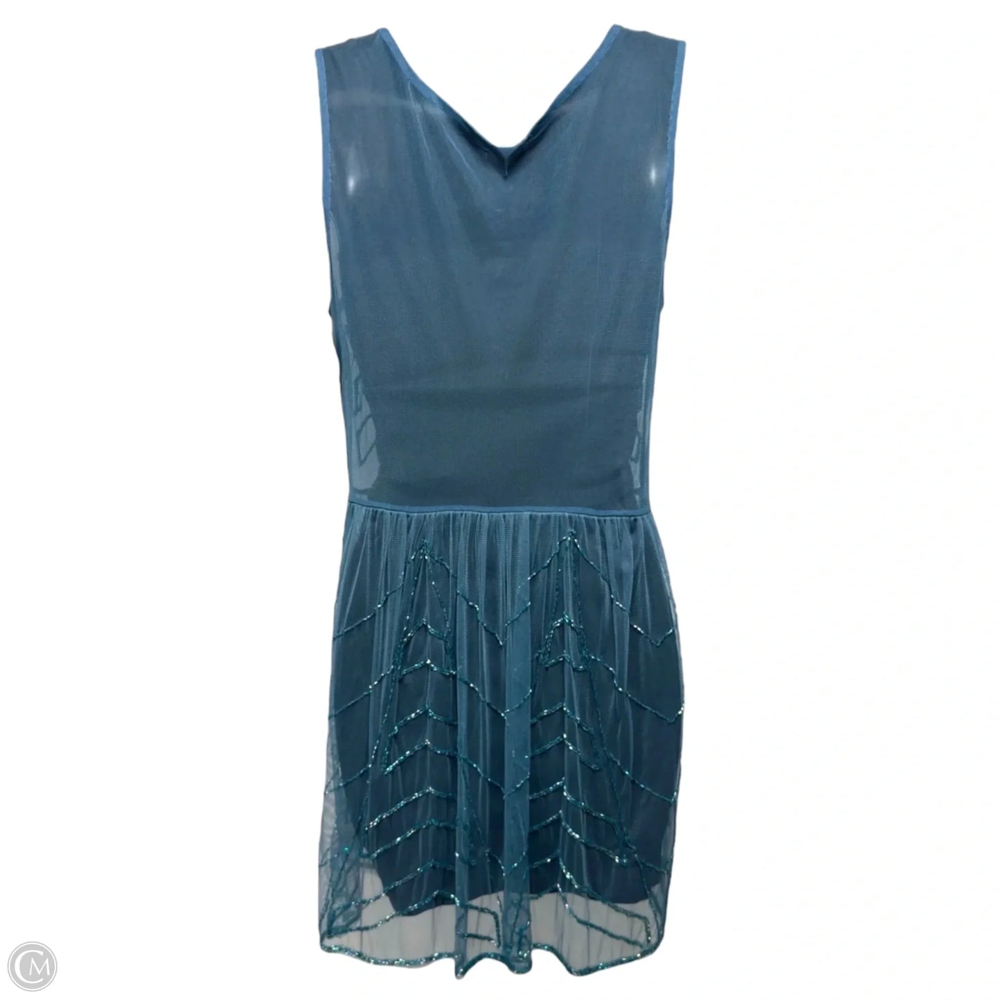 Embellised Sleeveless Sheer Tunic Mini Dress By Free People In Teal, Size: M