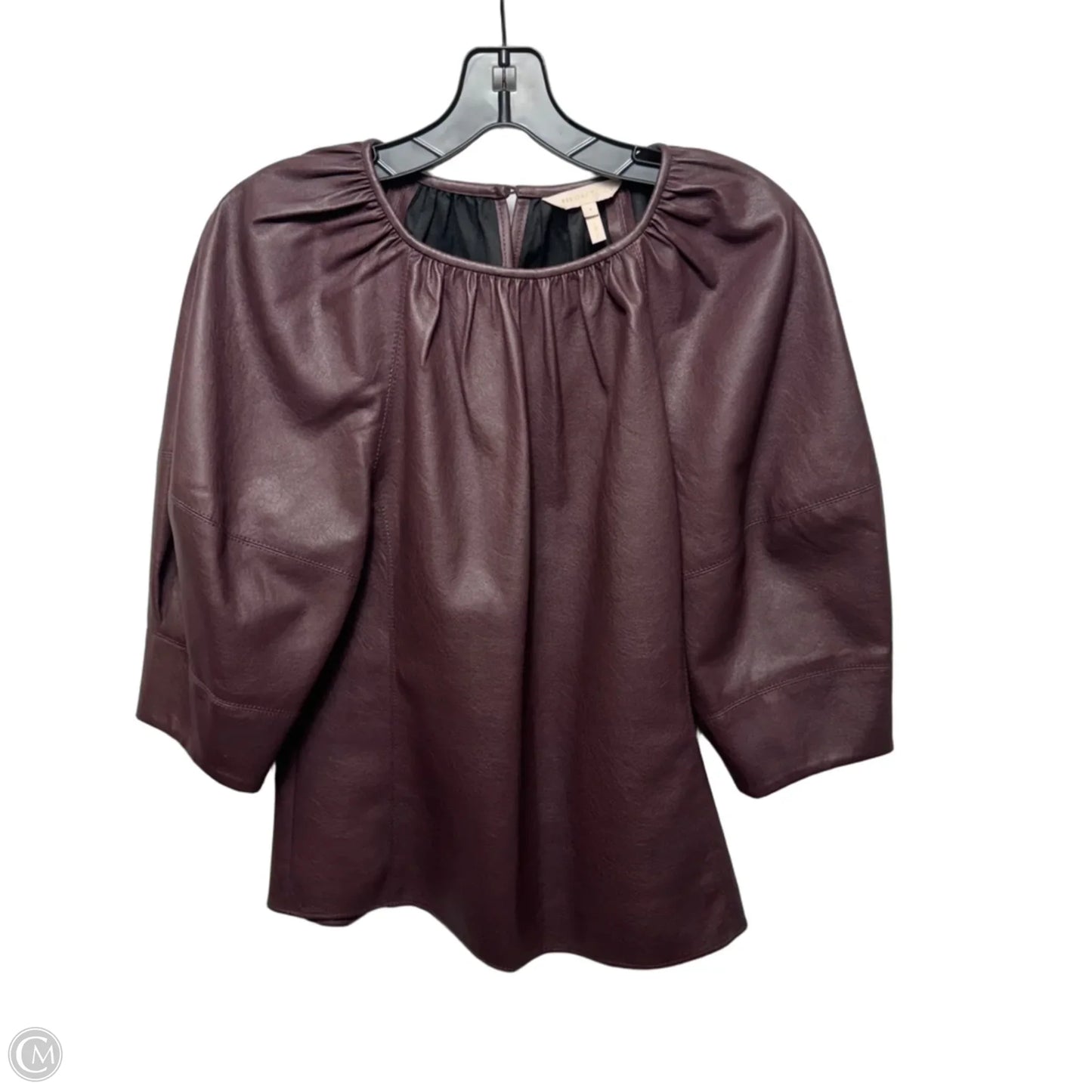 Vegan Leather Silk Lined Top Short Sleeve By Rebecca Taylor In Maroon, Size: 6