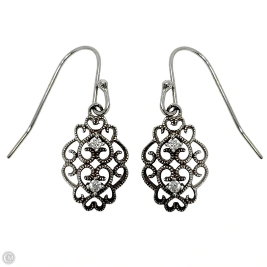 Sterling Silver Filigree Crystal Accent Dangle Earrings