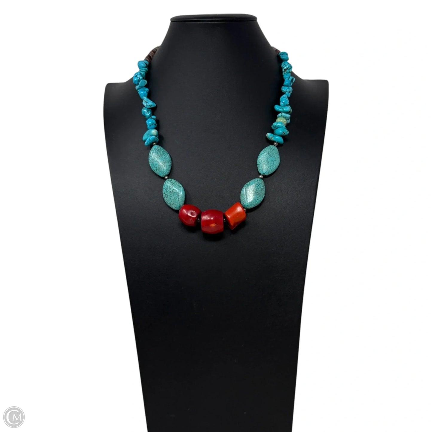 Faux Turquoise, Coral & Agate Beaded Necklace