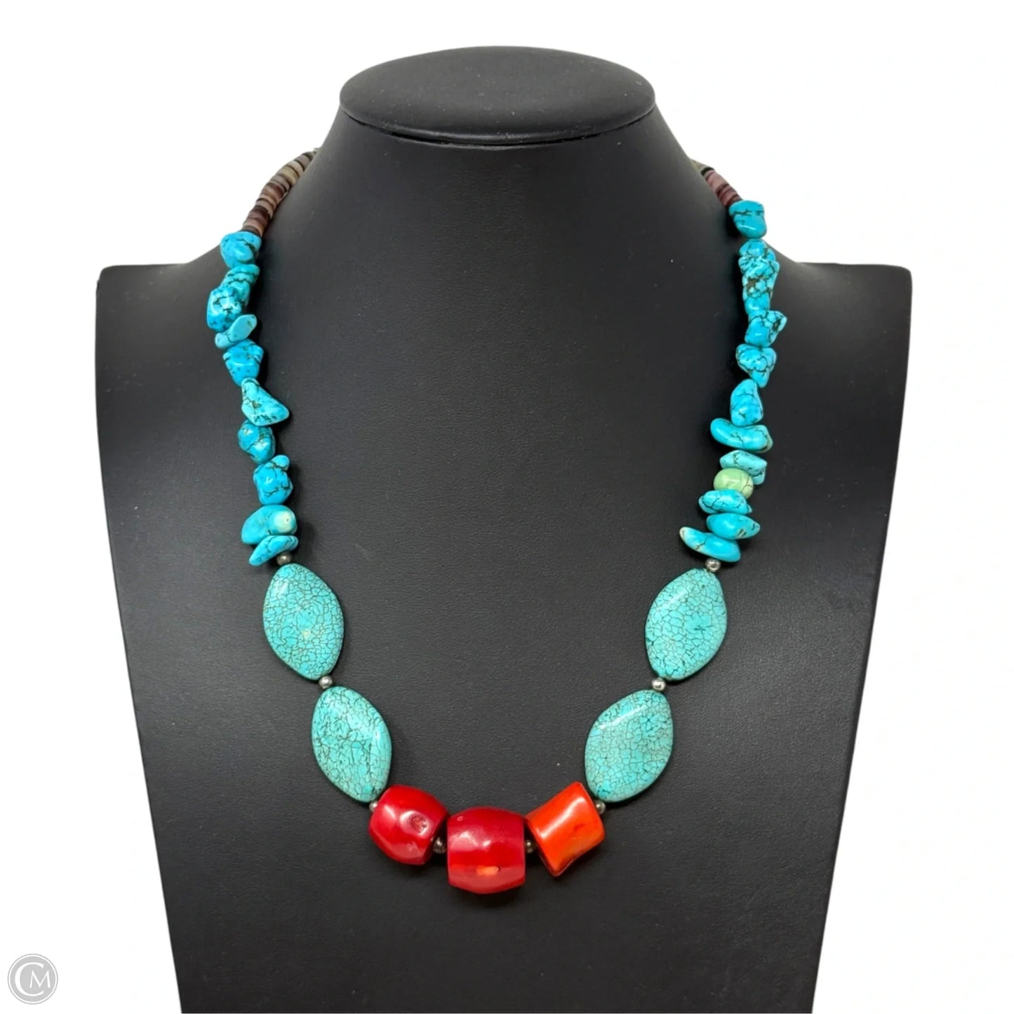 Faux Turquoise, Coral & Agate Beaded Necklace