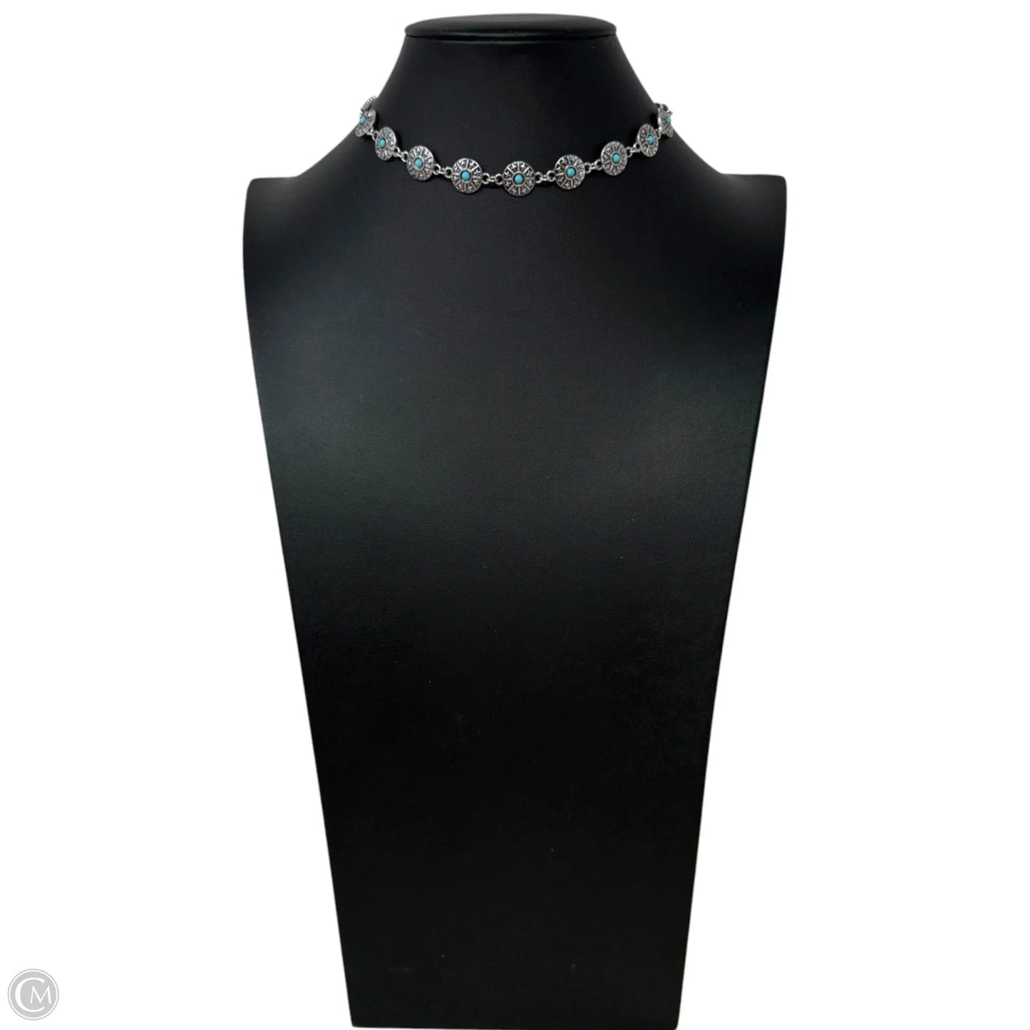 Silver & Turquoise Tone Concho Chain Choker Necklace