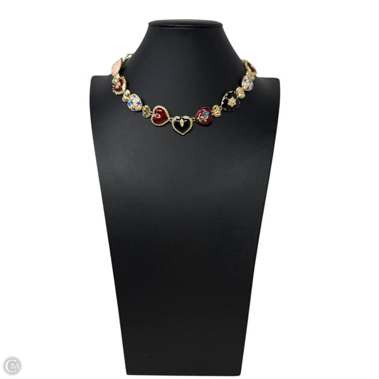Gold Tone Multicolor Enamel Heart Collar Necklace