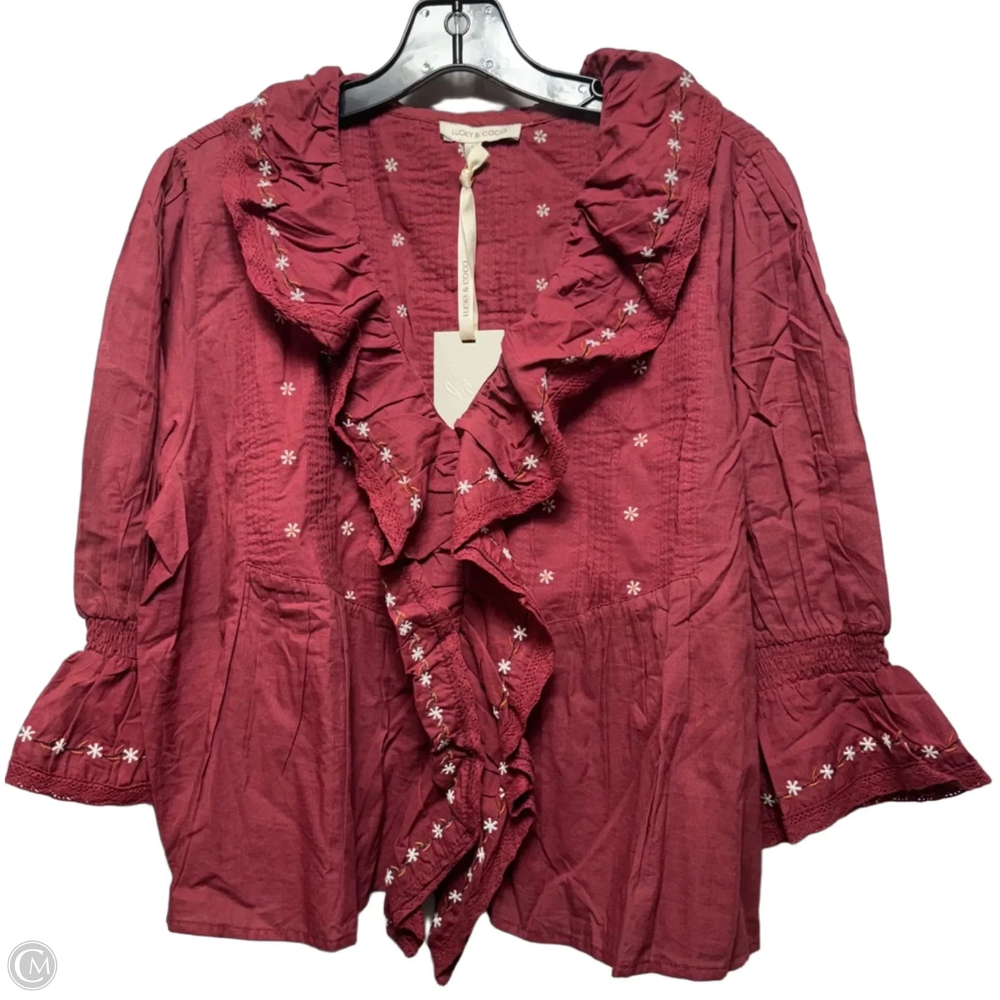 Top 3/4 Sleeve By Lucky and Coco In Red, Size: L