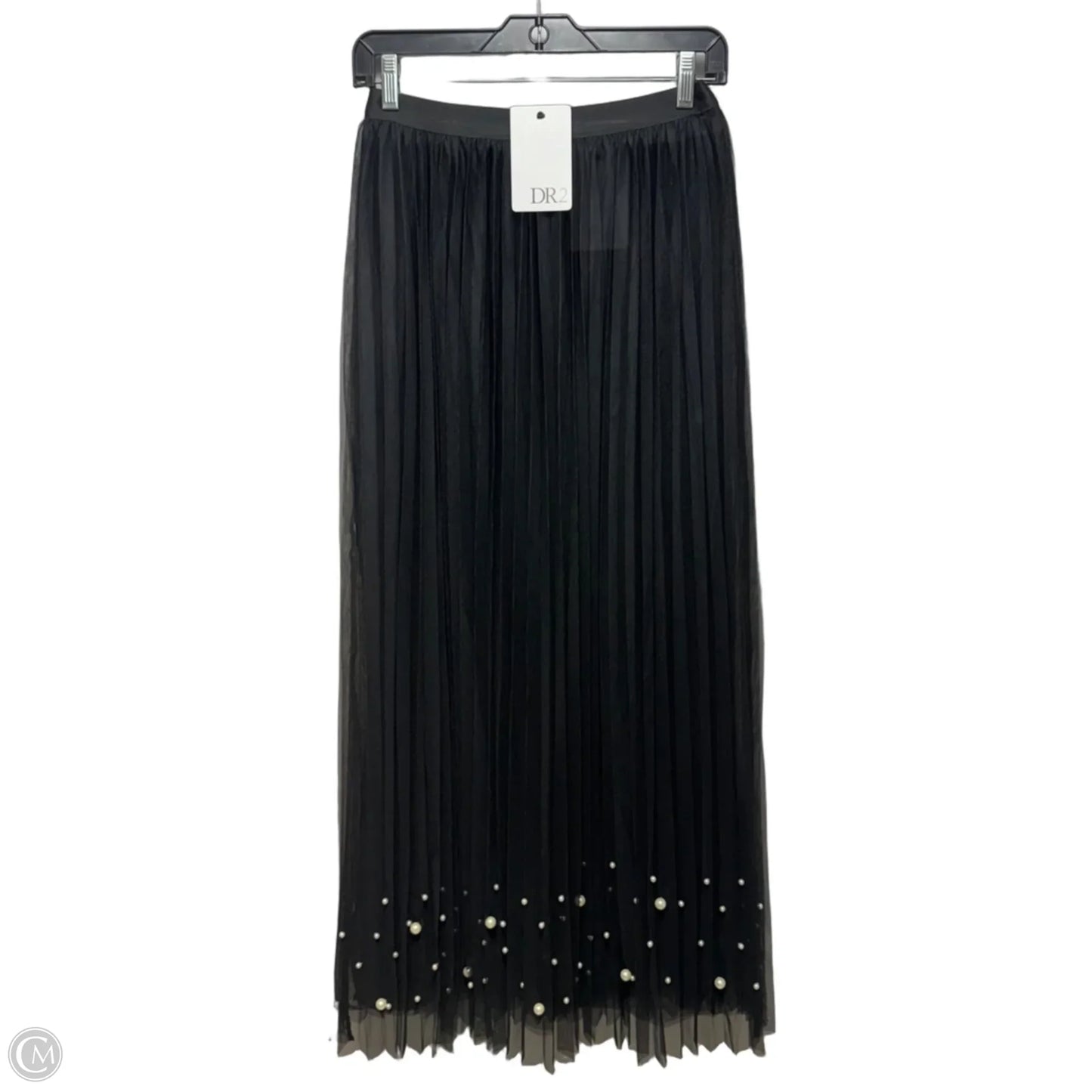 Pearl Embellished Hem Pleated Skirt Maxi By Dr2 In Black, Size: S