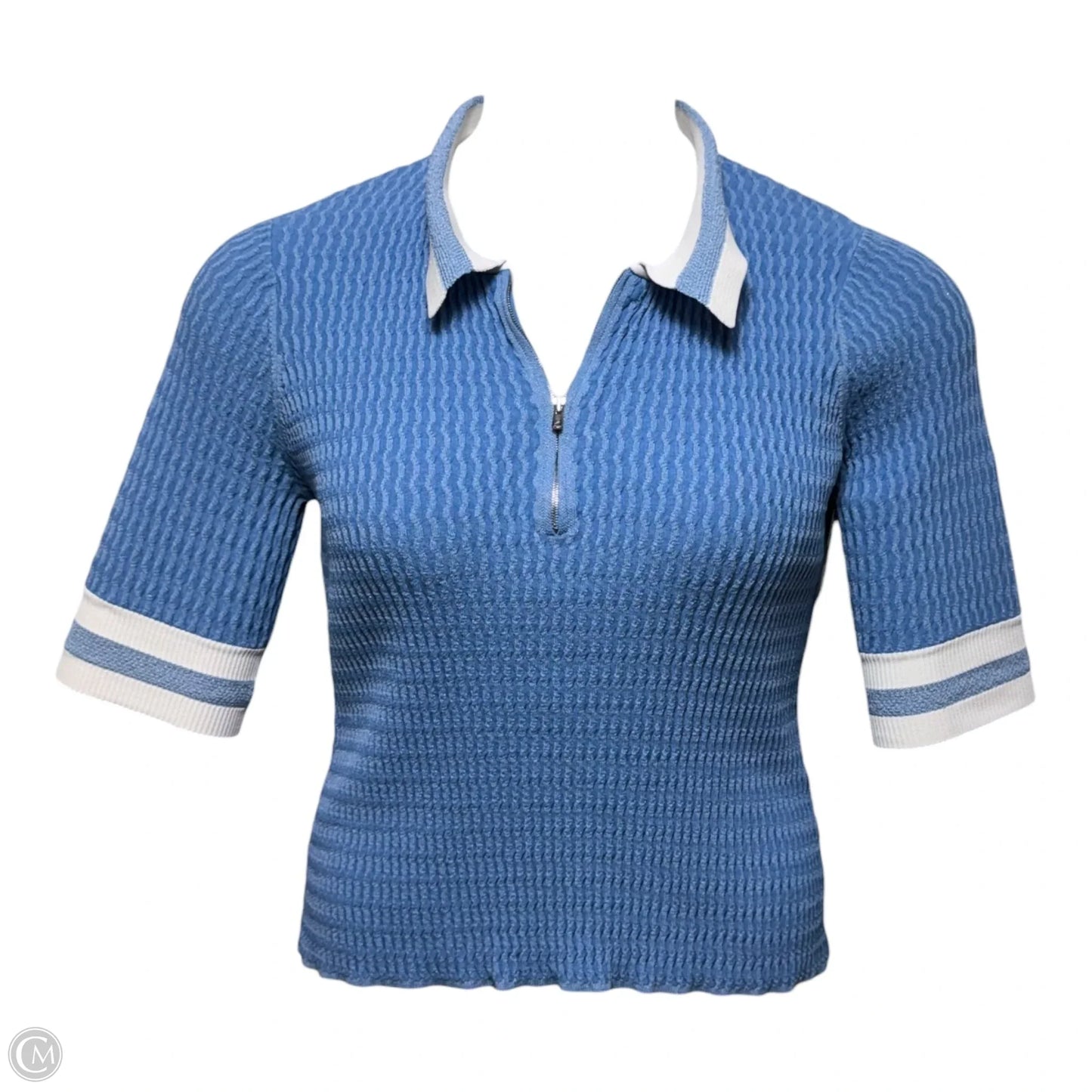 Jorja Half-Zip Polo Short Sleeve By Veronica Beard In Blue & White, Size: M
