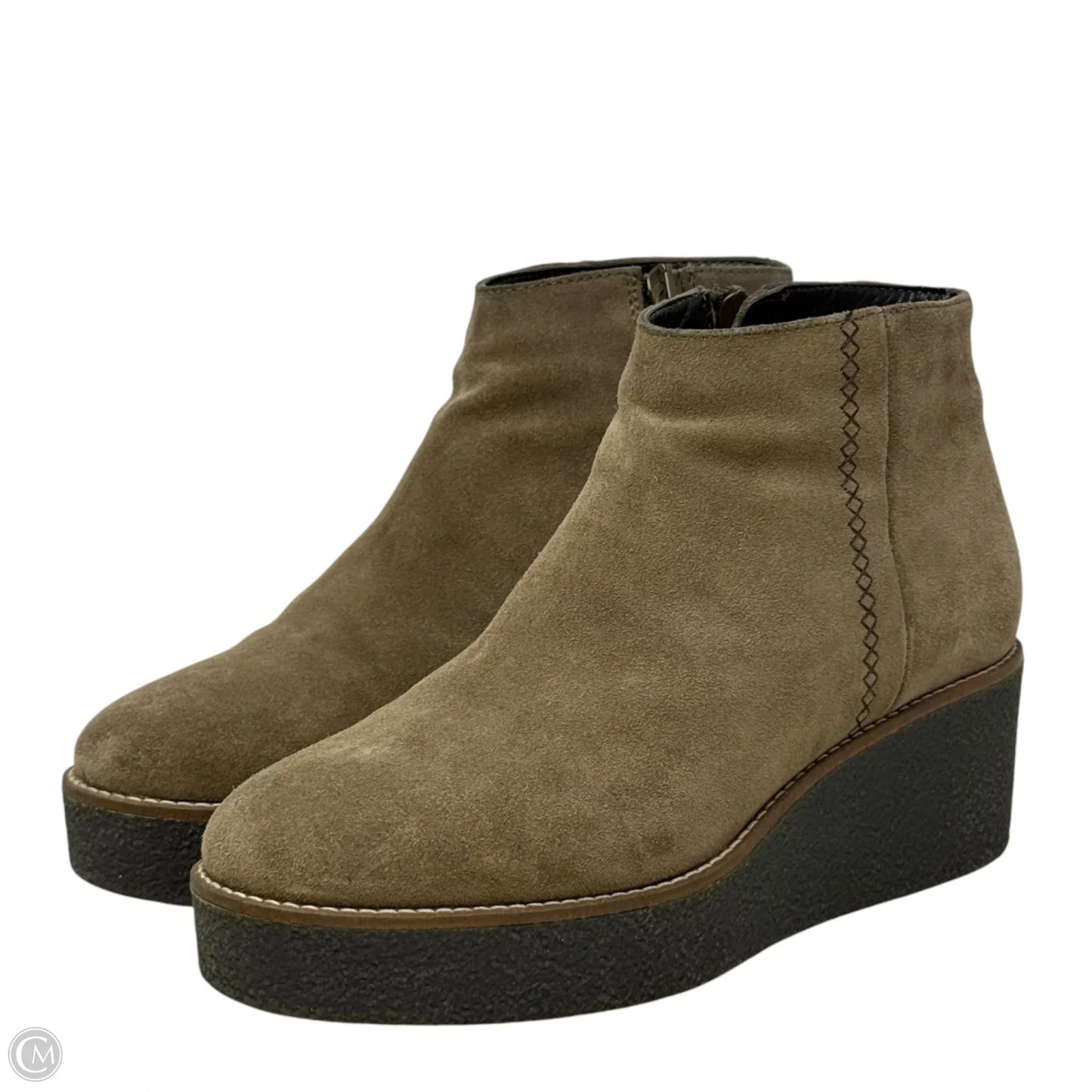 Vina Suede Platform Wedge Booties By Aquatalia In Tan, Size: 6