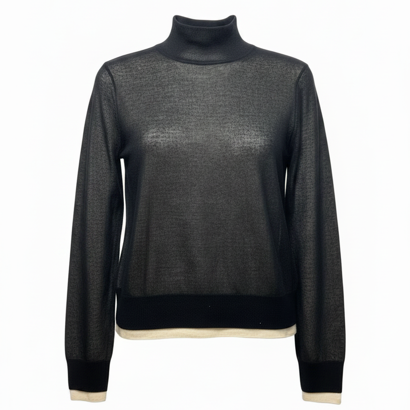 Double Layer Turtleneck Sweater By Vince In Black & Cream, Size: S