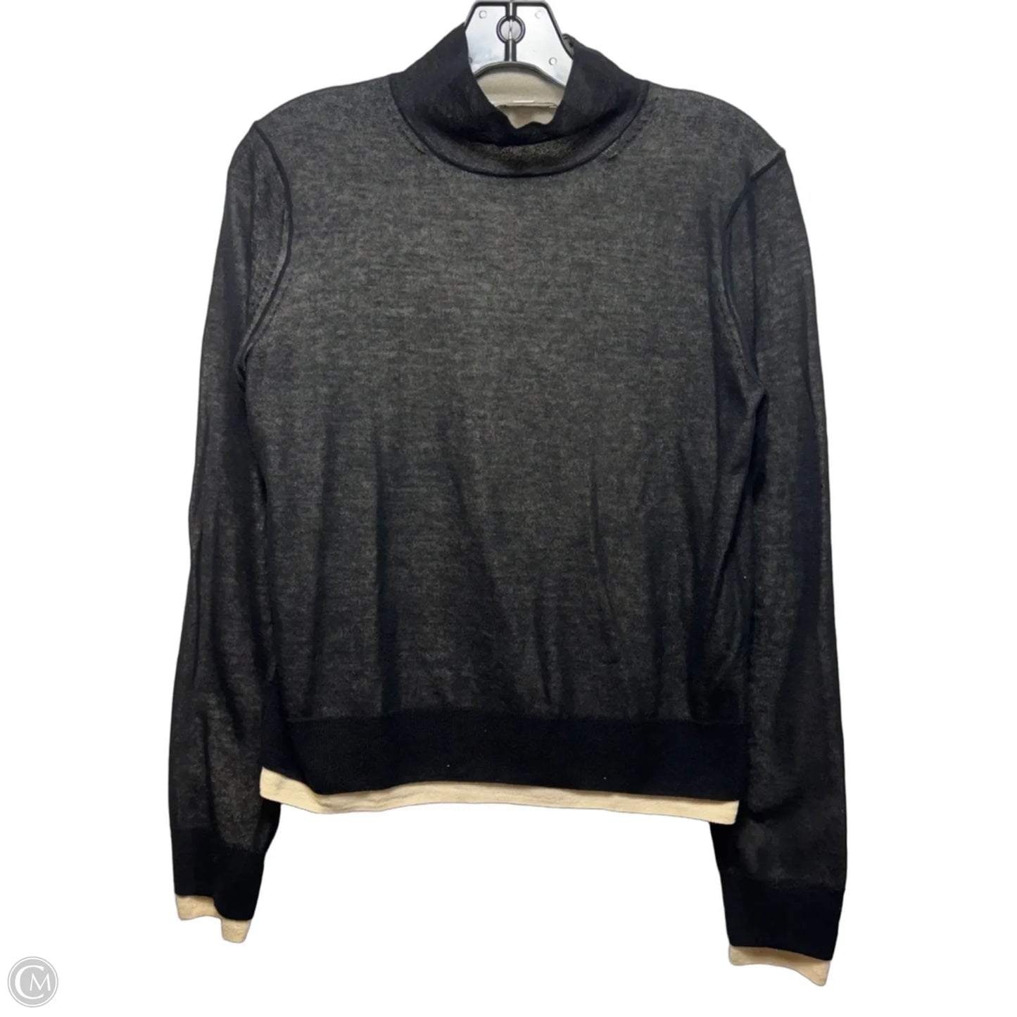 Double Layer Turtleneck Sweater By Vince In Black & Cream, Size: S