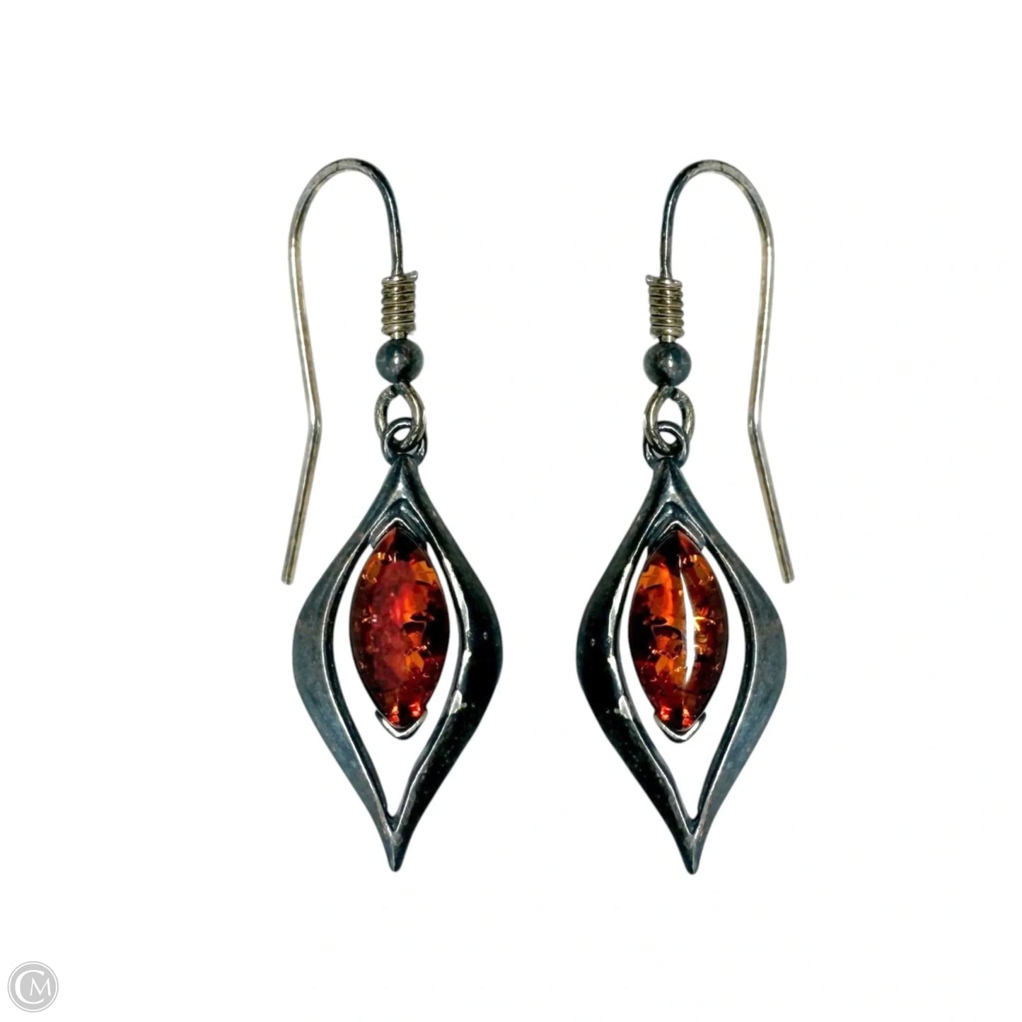 Sterling Silver & Amber Drop Earrings