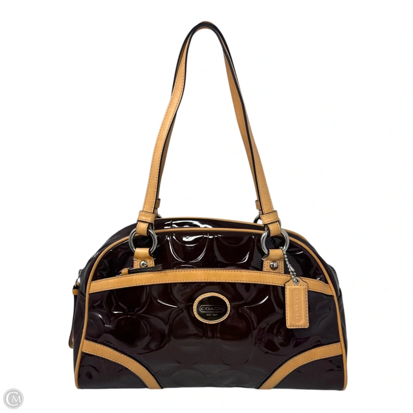 Patent Bowler Handbag Designer By Coach, Size: Medium