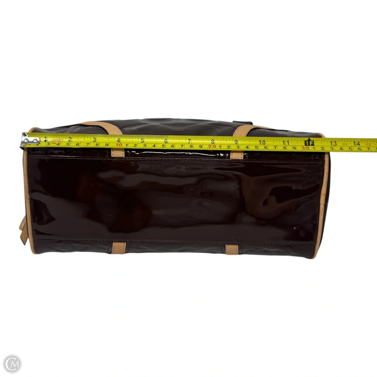 Patent Bowler Handbag Designer By Coach, Size: Medium