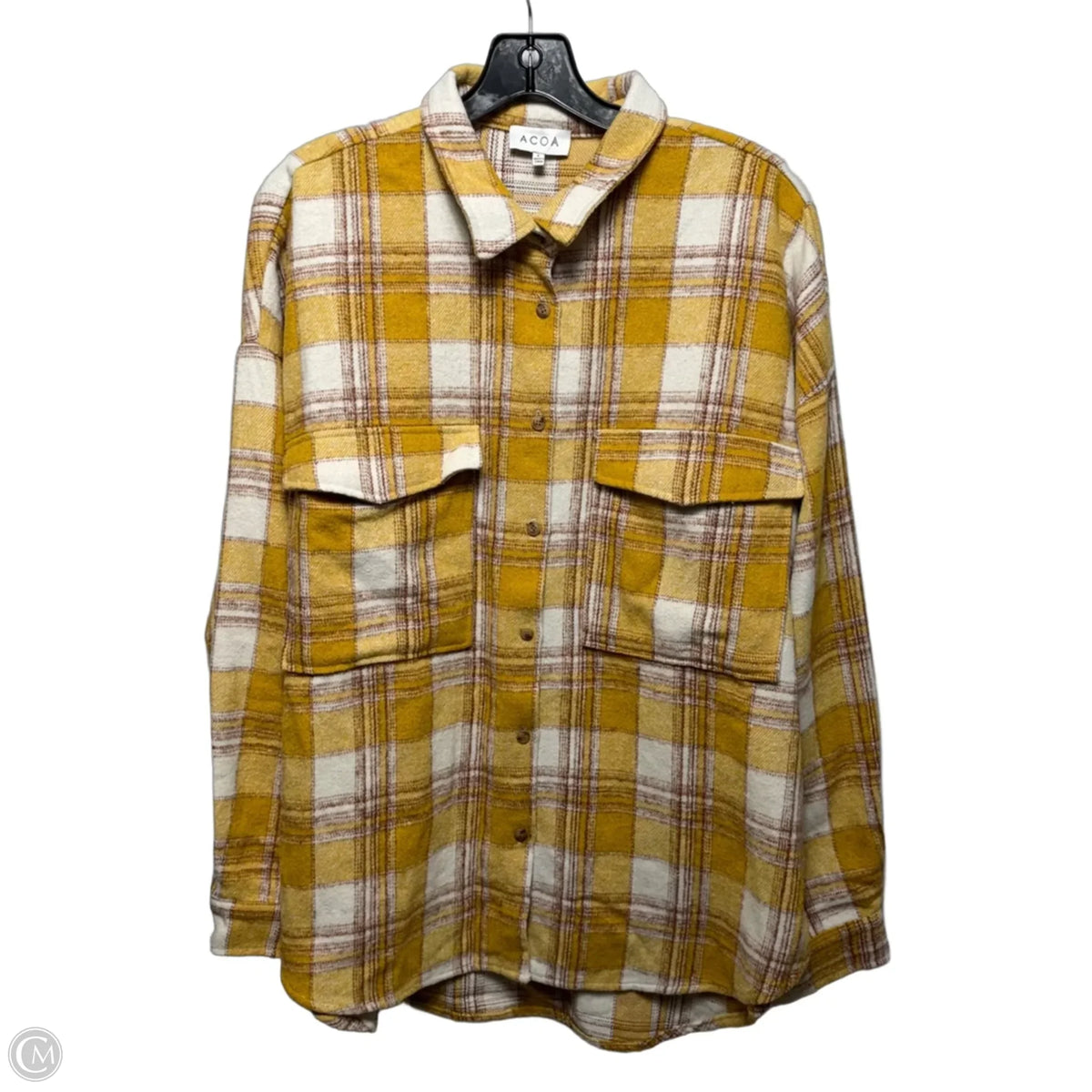 Jacket Shirt By Acoa In Plaid Pattern, Size: L