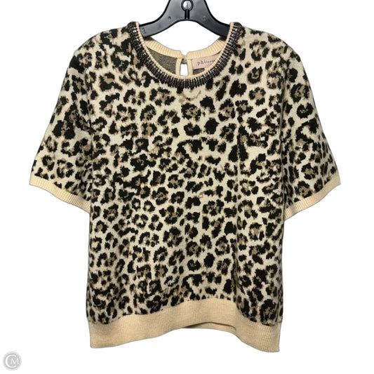 Embellished Collar Leopard Sweater Short Sleeve By Philosophy In Animal Print, Size: Xl