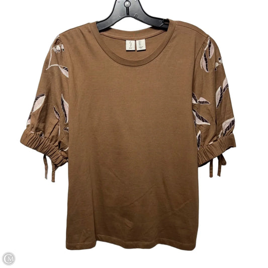 Embroidered Sleeve Top Short Sleeve By Joie In Brown, Size: L