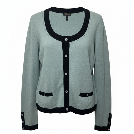 Cashmere Sweater Designer By Escada In Black & Blue, Size: L