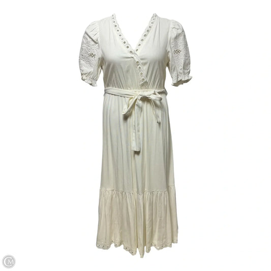 Linen Blend Eyelet Dress Casual Maxi By Moon River In White, Size: M