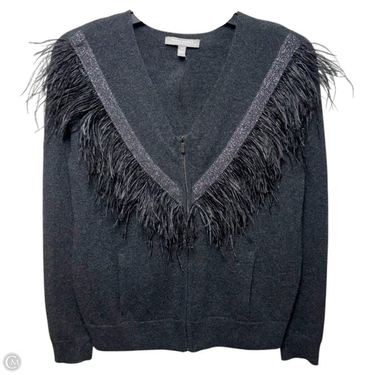 Sweater Cardigan Designer Cashmere and Ostrich By Neiman Marcus In Grey, Size: M