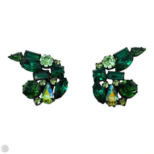 Green Rhinestone Clip On Earrings By Original by Robert