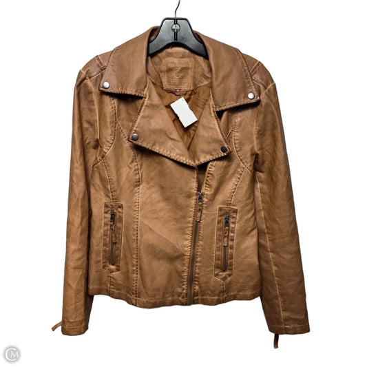 Faux Leather Jacket Moto By Max Studio In Tan, Size: M