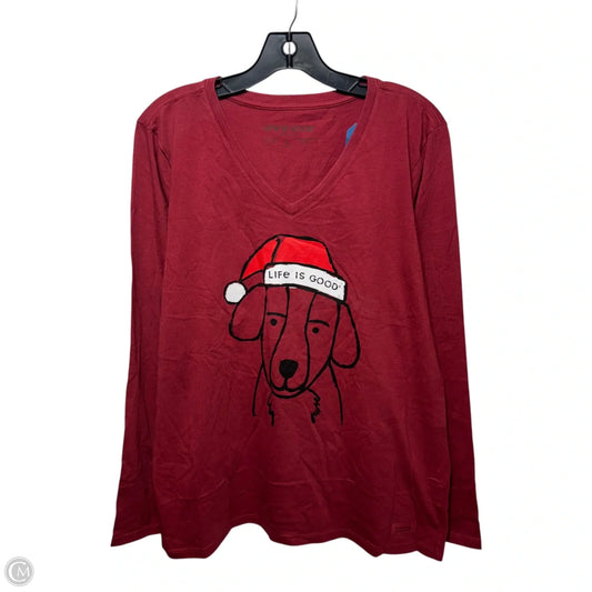 Dog In Santa Hat Top Long Sleeve By Life Is Good In Red, Size: L