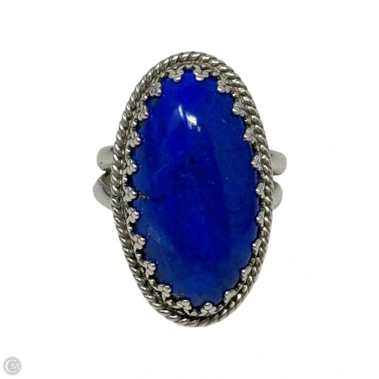 Lapis Bezel Set Sterling Silver Statement Ring Stamped CES, Size: 8