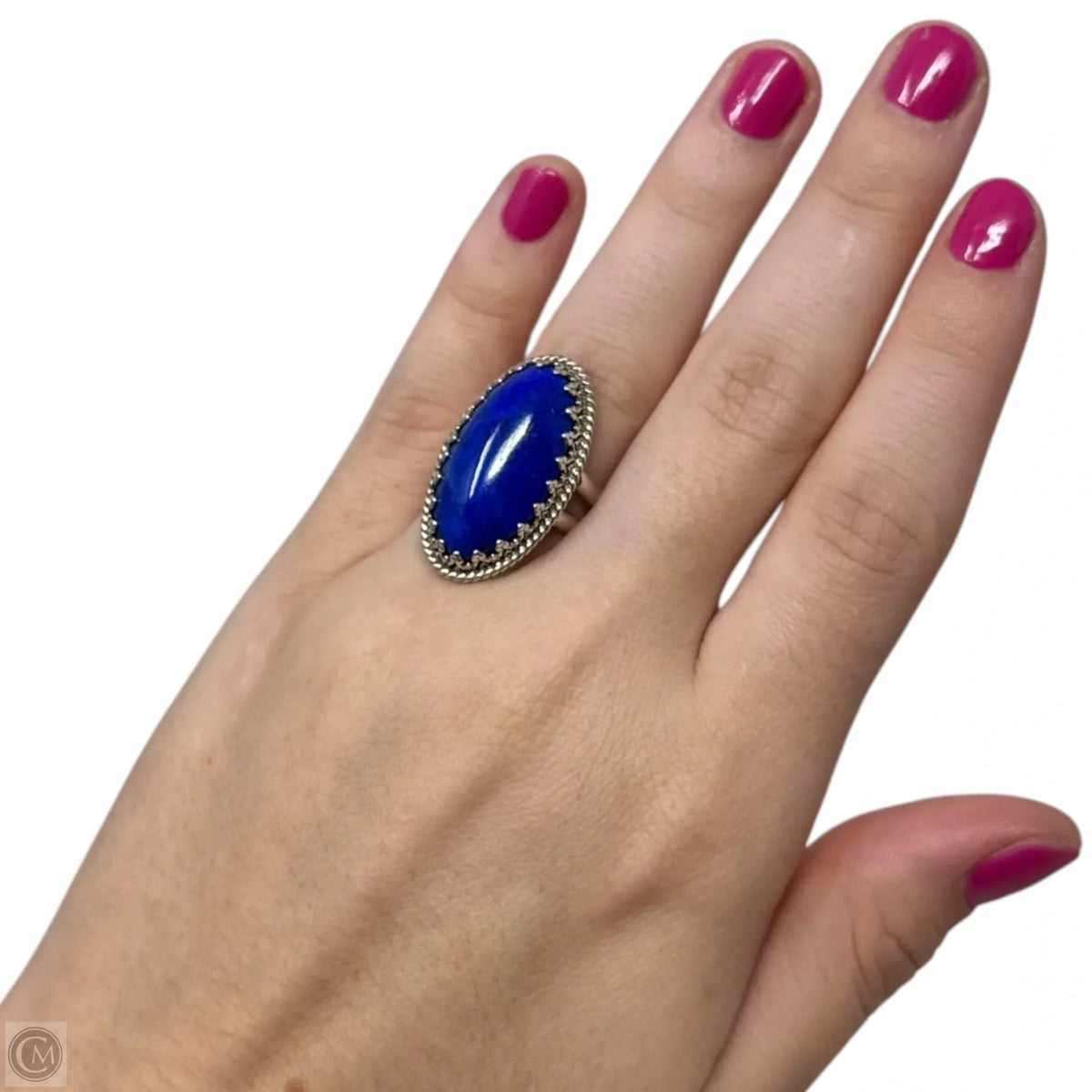 Lapis Bezel Set Sterling Silver Statement Ring Stamped CES, Size: 8
