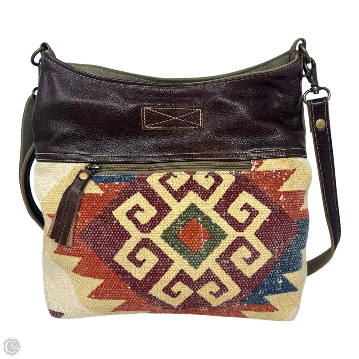 Leather Trim Handbag By Myra, Size: Medium