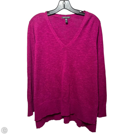 Organic Cotton & Linen Blend Sweater By Eileen Fisher In Purple, Size: L