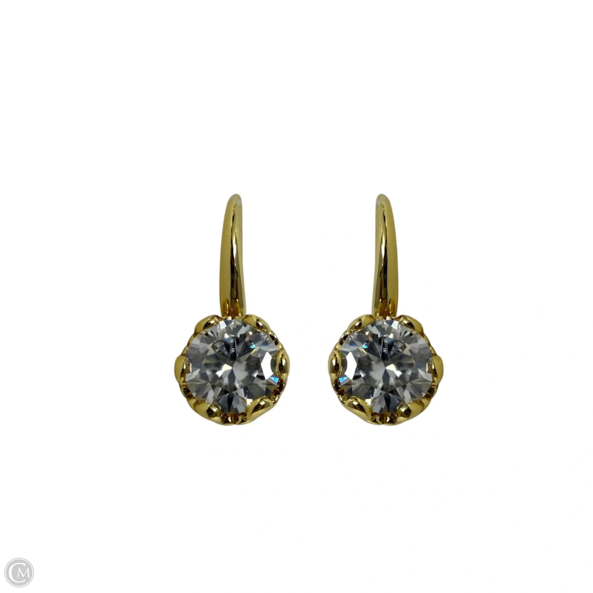 Brass & CZ Solitaire Drop Earrings By PAJ