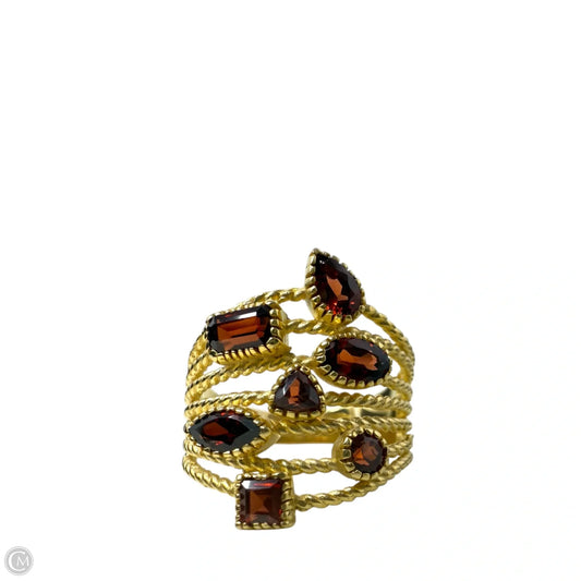 Brass & Multi Layer Red Bezel Set Gems Ring Statement By YS India, Size: 8