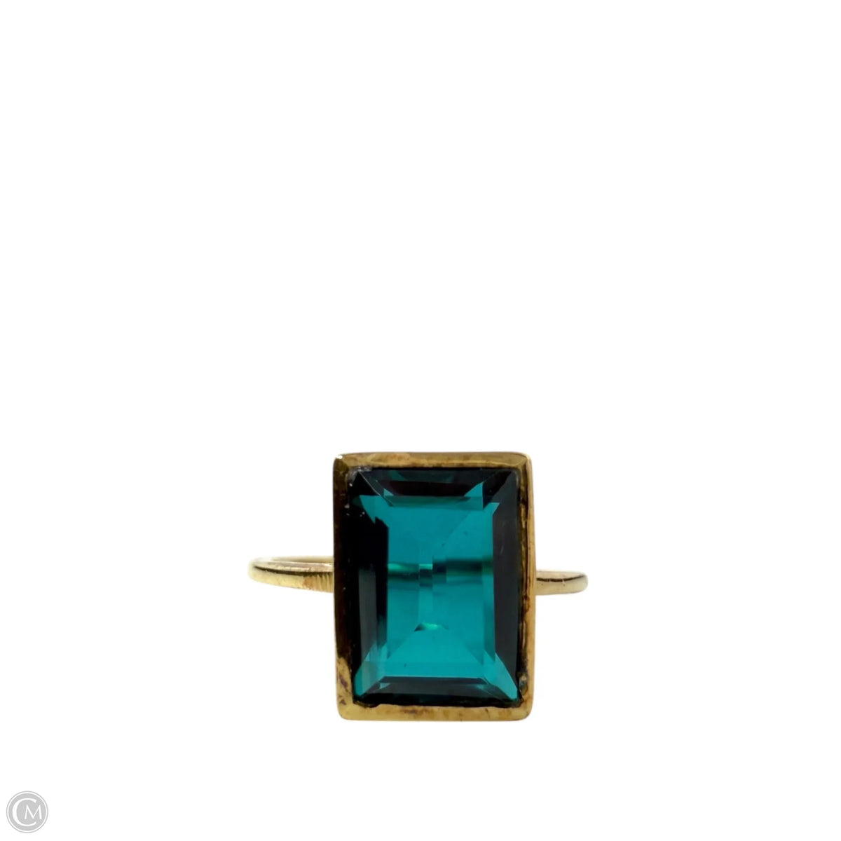 Brass & Emerald Cut Green Gem Statement Ring By YS India, Size: 7