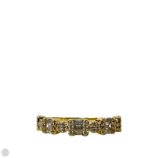 Gold Tone & Clear Baguette & Round Accent Stones Band Ring, Size: 8