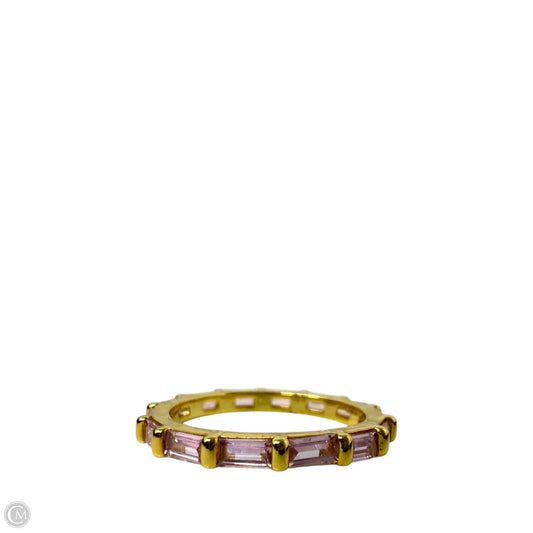 Gold Tone & Pink Baguette Eternity Band Ring, Size: 7