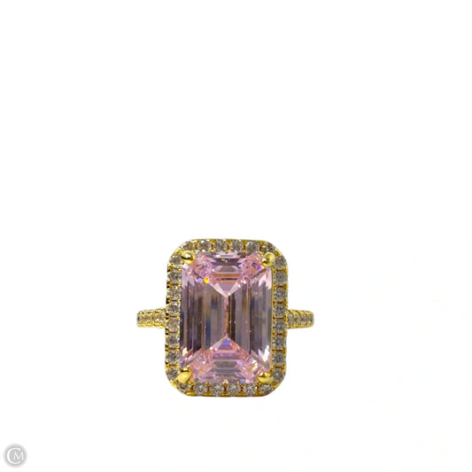 Pavé Emerald Cut Pink Stone Ring By Clothes Mentor, Size: 8