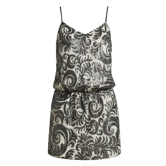 Sequin Blouson Mini Dress By 1.State In Cream & Silver, Size: M