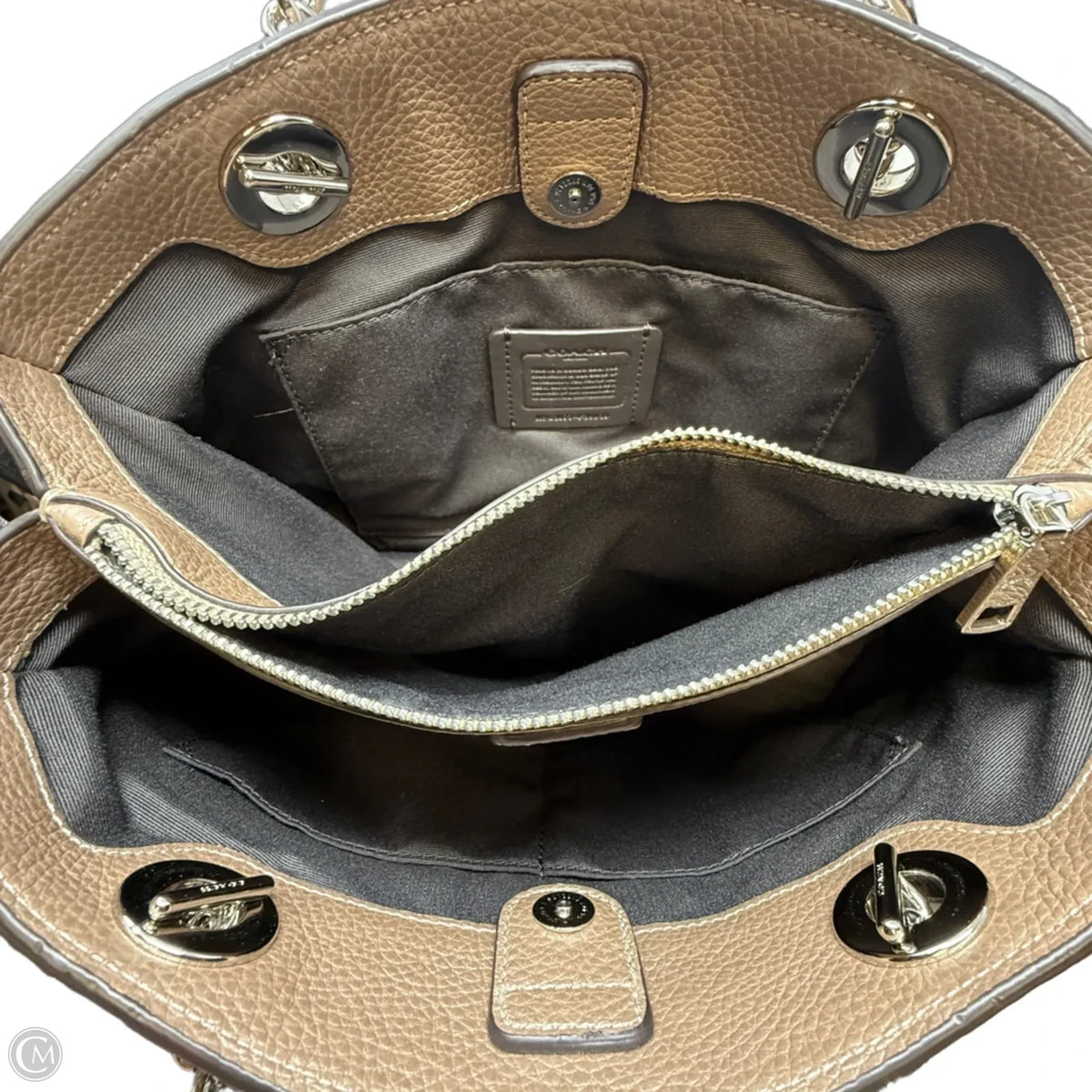 Metallic Pebbled Leather Brooke Chain Carryall Designer By Coach, Size: Medium