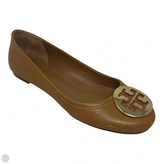 Logo Leather Ballet Flats Shoes Designer By Tory Burch In Tan, Size: 7