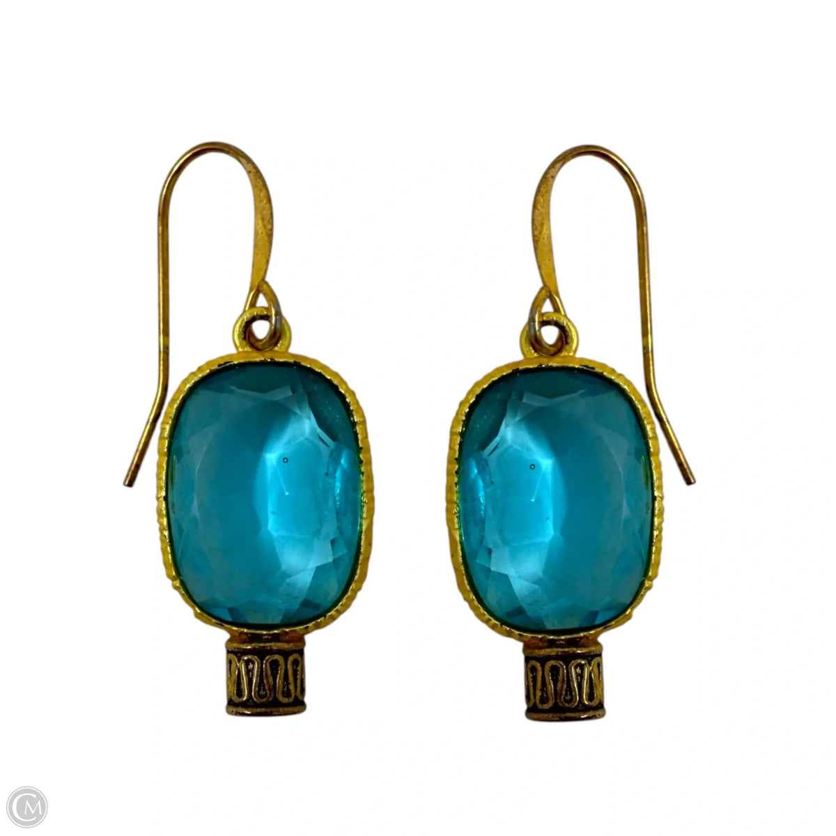18k Gold Over Sterling Silver & Blue Gem Dangle Earrings