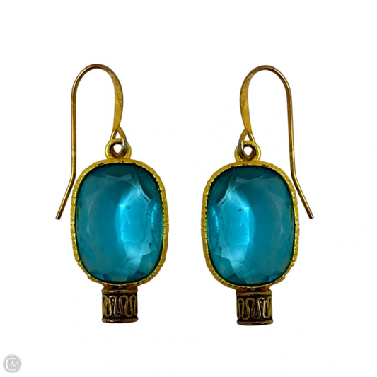 18k Gold Over Sterling Silver & Blue Gem Dangle Earrings