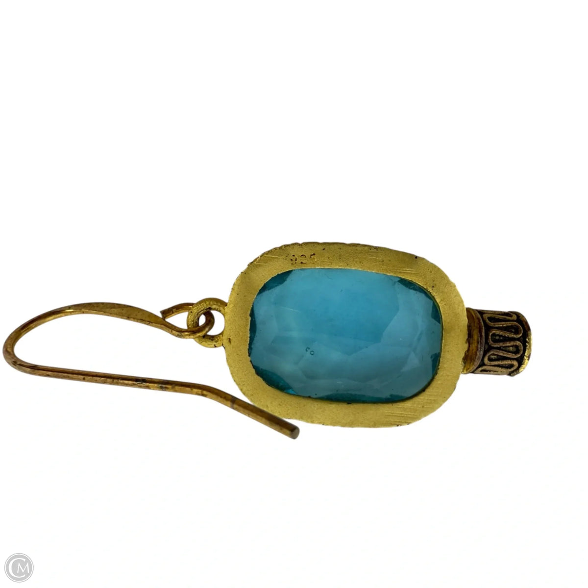 18k Gold Over Sterling Silver & Blue Gem Dangle Earrings