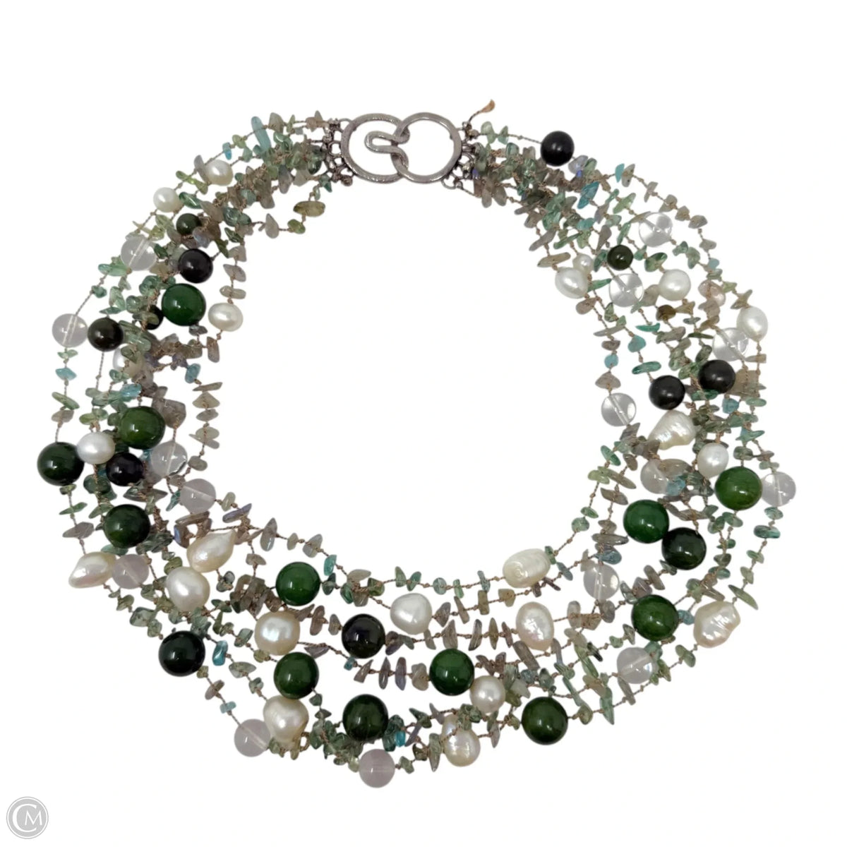 Pearl & Green Stone Beaded Layered Necklace