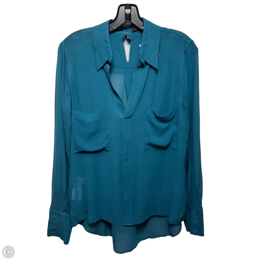 Emma Sheer Silk Blouse Long Sleeve By Bcbgmaxazria In Teal, Size: M
