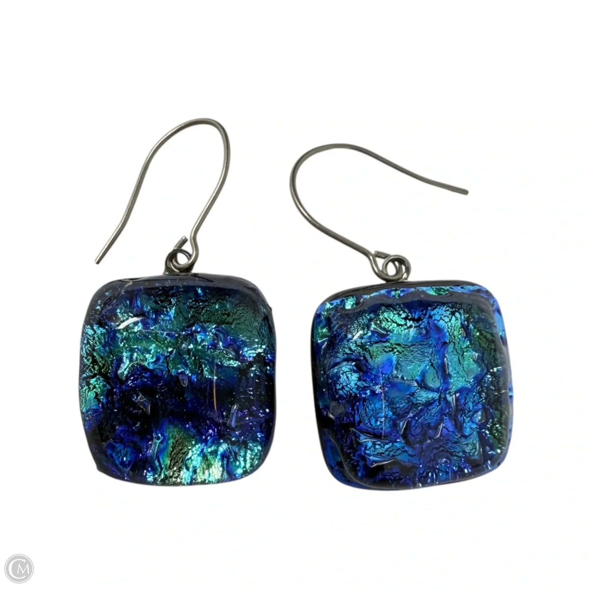 Blue Dichroic Glass Dangle Earrings