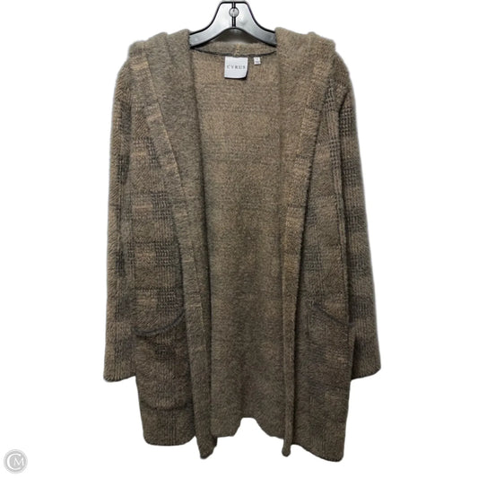 Fuzzy Hooded Sweater Cardigan By Cyrus In Brown & Grey, Size: S