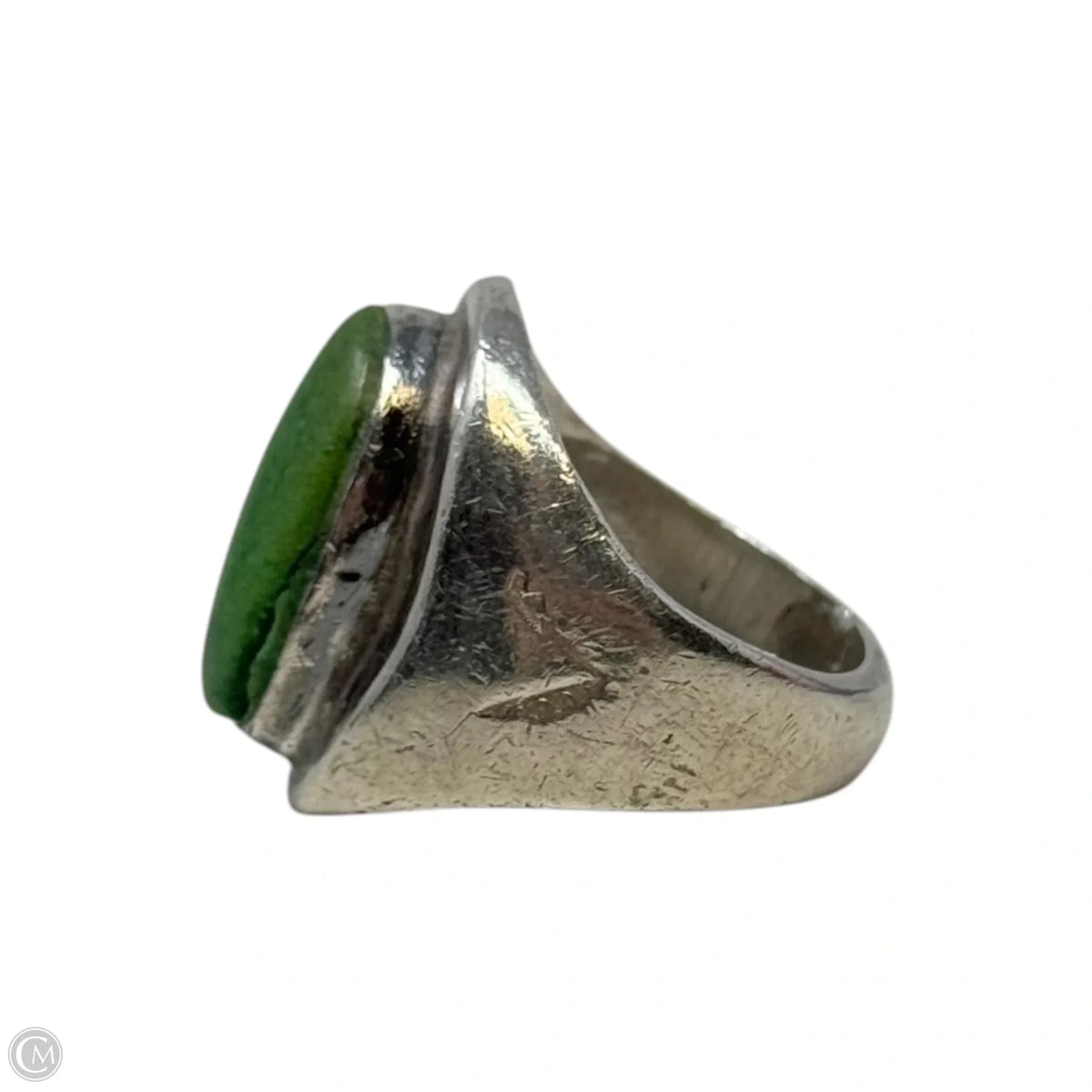 Vintage Chunky Green Cabachon Ring, Size: 10