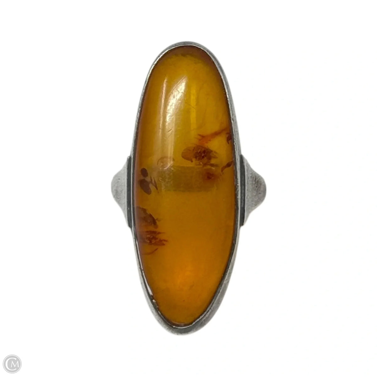 Amber & Sterling Silver Statement Ring, Size: 7