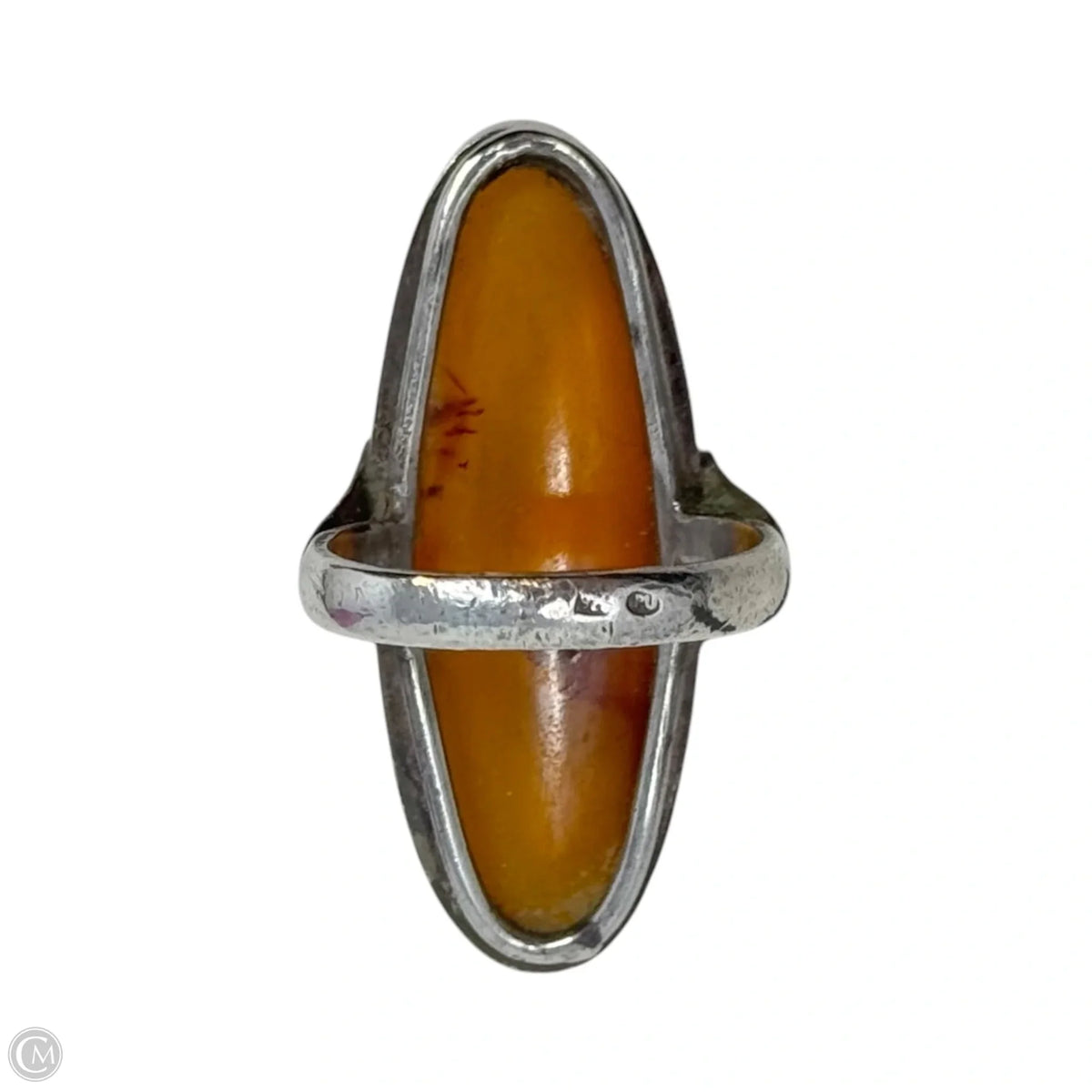 Amber & Sterling Silver Statement Ring, Size: 7