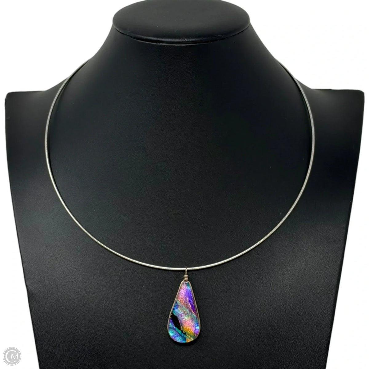 Dichroic Glass Teardrop Pendant Necklace